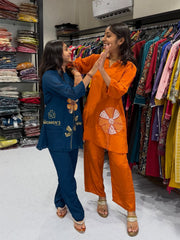 Trendy Co-Ord Set for Women (Blue & Orange Embroidered Sets)