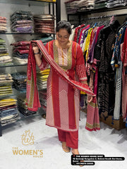 Red Festive Printed Kurti Set with Dupatta