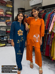 Trendy Co-Ord Set for Women (Blue & Orange Embroidered Sets)