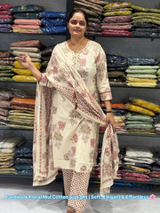Handwork Floral Mul Cotton Suit Set with Dupatta – Elegant Ethnic Wear for Women