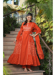 Women Rust Orange Designer Kurti Pant Dupatta Set | Festive Ethnic Wear | Premium Collection