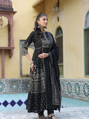 Women Black Designer Kurti Pant Dupatta Set | Premium Ethnic Wear | Festive Collection