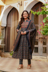 Women Premium Ajrakh Print Kurti Pant Dupatta Set | Traditional Designer Ethnic Wear | Festive Collection