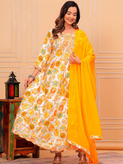 Women Floral Anarkali Kurti Set with Dupatta | Cotton 3 Piece Suit | Festive & Summer Wear