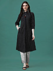 Women Black Cotton Printed Kurti | Summer Daily Wear Kurti | Stylish Ethnic Outfit
