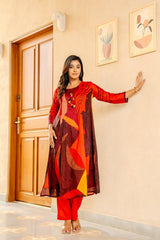 Red Abstract Printed Kurti Set for Women β Stylish Daily Wear Ethnic Outfit