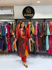 Red Abstract Printed Kurti Set for Women β Stylish Daily Wear Ethnic Outfit