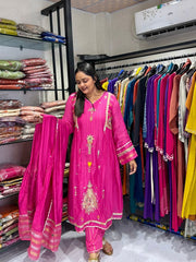 Pink embroidered salwar suit for women with dupatta