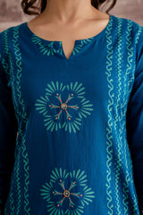 Teal Blue Printed Kurti Set with Dupatta (Elegant Daily Wear)
