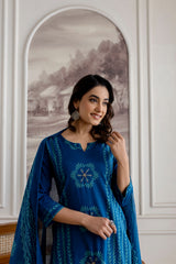 Teal Blue Printed Kurti Set with Dupatta (Elegant Daily Wear)