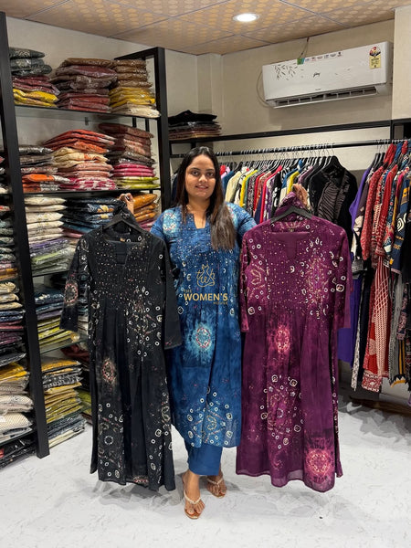 Designer Tie-Dye Kurti for Women (Black, Blue & Wine Options)