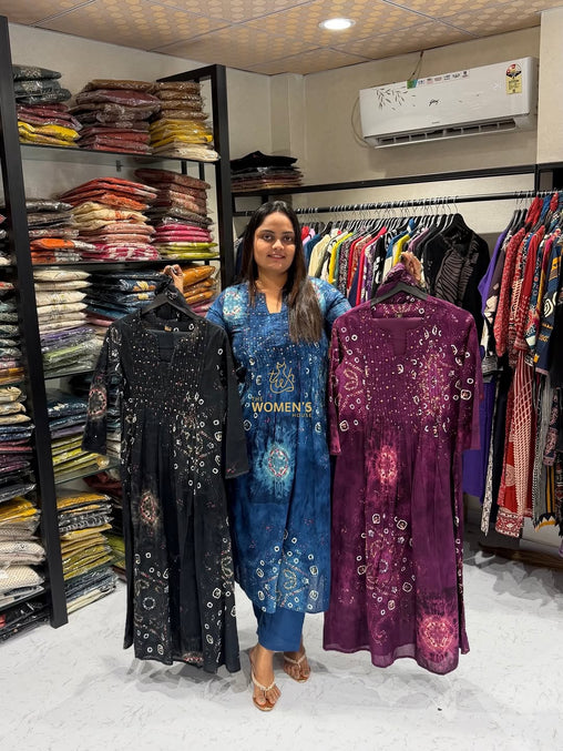 Designer Tie-Dye Kurti for Women (Black, Blue & Wine Options)