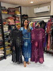 Designer Tie-Dye Kurti for Women (Black, Blue & Wine Options)