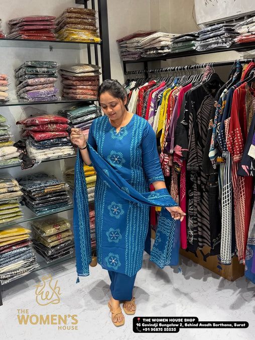 Teal Blue Printed Kurti Set with Dupatta (Elegant Daily Wear)