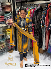 Mustard Blue Ethnic Printed Kurti Set with Dupatta