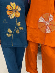 Trendy Co-Ord Set for Women (Blue & Orange Embroidered Sets)