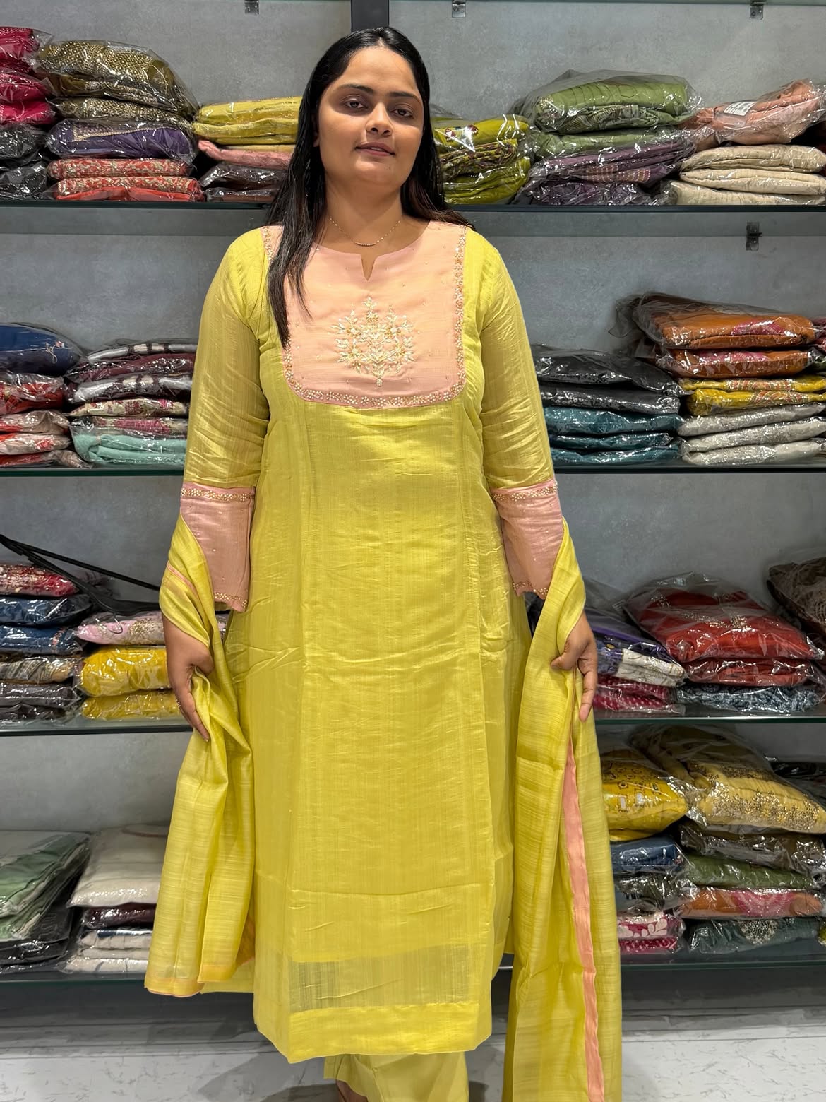 Blush Pink Hand-Embroidered Chanderi Kurta Set