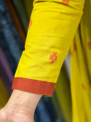 Yellow Cotton Anarkali Dress with Handwork | Printed Flared Ethnic Gown