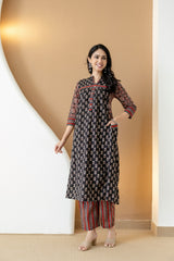 Black Printed Kurti Palazzo Set with Dupatta – Traditional Daily Wear for Women