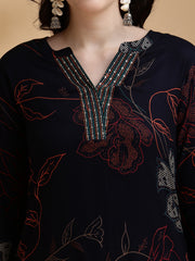 Minimal Black Floral Kurti Palazzo Set for Women (Office & Daily Wear)