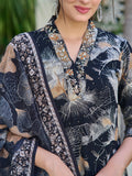 Premium Black Floral Printed Kurti Set with Dupatta for Women