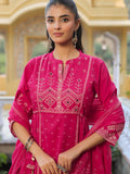 Women Bright Pink Festive Kurti Pant Dupatta Set | Ethnic Bandhani Style | Wedding Collection