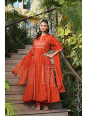 Women Rust Orange Designer Kurti Pant Dupatta Set | Festive Ethnic Wear | Premium Collection