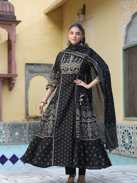 Women Black Designer Kurti Pant Dupatta Set | Premium Ethnic Wear | Festive Collection