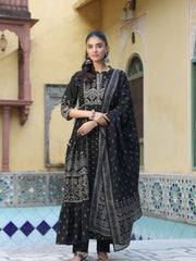 Women Black Designer Kurti Pant Dupatta Set | Premium Ethnic Wear | Festive Collection