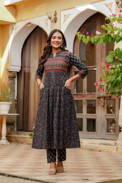 Women Premium Ajrakh Print Kurti Pant Dupatta Set | Traditional Designer Ethnic Wear | Festive Collection