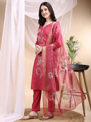Women Premium Pink Kurti Pant Dupatta Set | Designer Embroidery Ethnic Wear | Festive Collection