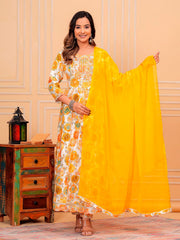 Women Floral Anarkali Kurti Set with Dupatta | Cotton 3 Piece Suit | Festive & Summer Wear