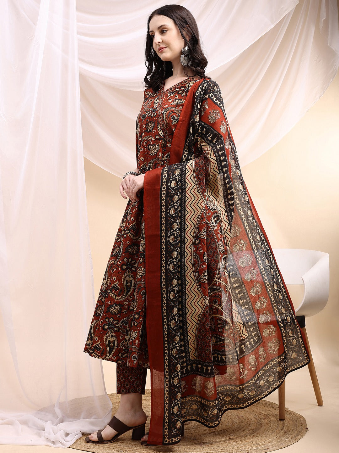 Women Printed Ethnic 3 Piece Set | Cotton Kurti Pant Dupatta Set | Festive & Daily Wear