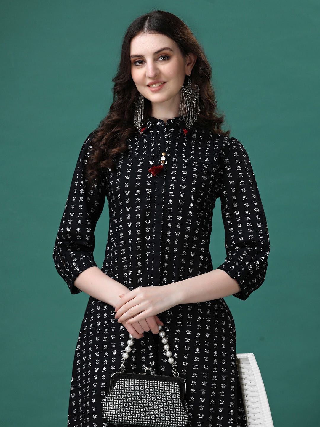 Women Black Cotton Printed Kurti | Summer Daily Wear Kurti | Stylish Ethnic Outfit