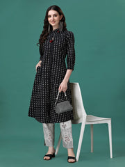 Women Black Cotton Printed Kurti | Summer Daily Wear Kurti | Stylish Ethnic Outfit