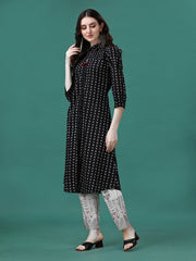 Women Black Cotton Printed Kurti | Summer Daily Wear Kurti | Stylish Ethnic Outfit