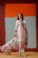 Elegant Pastel Kurti Set with Dupatta – Soft Cotton Daily Wear Outfit