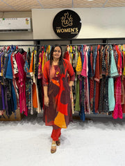 Red Abstract Printed Kurti Set for Women – Stylish Daily Wear Ethnic Outfit