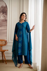 Teal Blue Printed Kurti Set with Dupatta (Elegant Daily Wear)